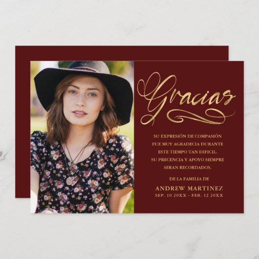 グラシエレガントアス·フスペインのォト葬儀 サンキューカード (正面/裏面)