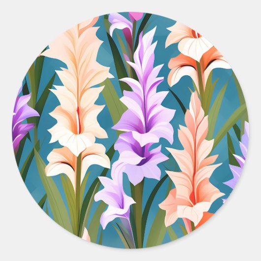 グラジオラスのミニマル抽象芸術パターン ラウンドシール (正面)