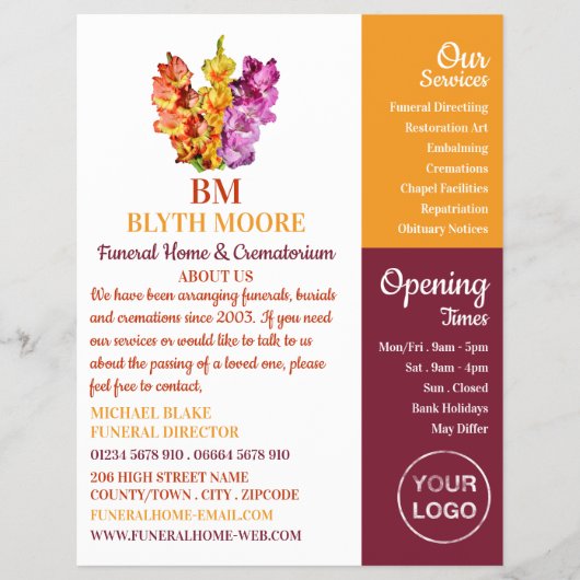 グラジオラスの花、葬儀場、監督 チラシ (正面)