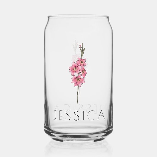 グラジオラス威厳がある誕生フラワー名前をカスタムする ガラス缶 (裏面)