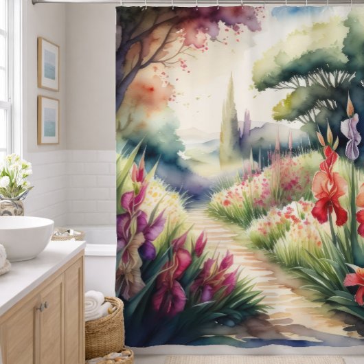 グラジオラス絵画景観の水彩画 シャワーカーテン
