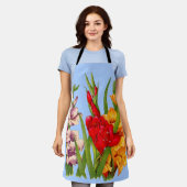 グラジオラス花プリント エプロン (着用した状態)