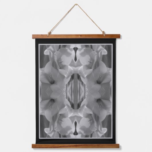 グラジオラス花黒白抽象芸術 吊り下げ型タペストリー (正面)