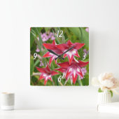 グラジオラス赤と白サマーボタニカル スクエア壁時計 (ホーム)