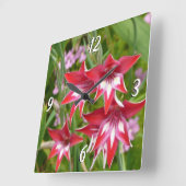 グラジオラス赤と白サマーボタニカル スクエア壁時計 (傾斜)