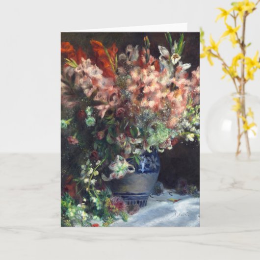 グラジオリが花瓶に入るオーガスト・ルノアール・アート カード (黄色い花)