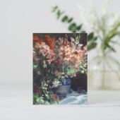 グラジオリが花瓶に入るオーガスト・ルノアール・アート ポストカード (スタンド正面)