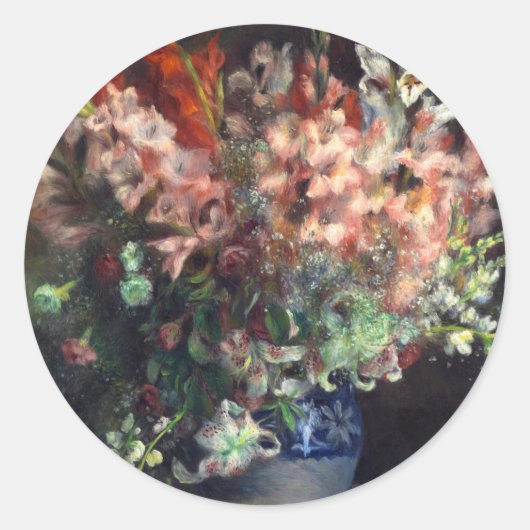 グラジオリが花瓶に入るオーガスト・ルノアール・アート ラウンドシール (正面)