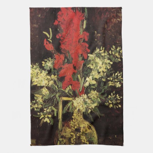グラジオリと花瓶、カーネーションby Vincent van ゴッホ キッチンタオル (縦)