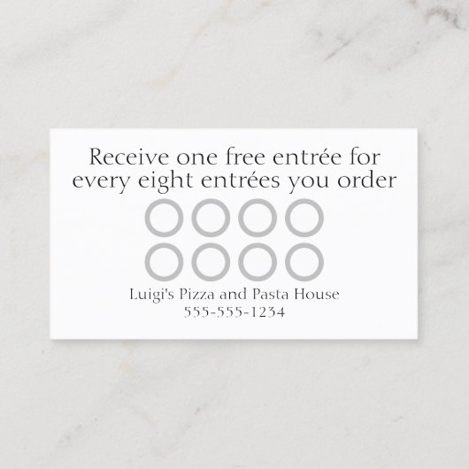 グラジーイタリアンレストランロイヤリティカード 名刺 (裏面)