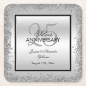 グラジー・シルバー&ブラック25結婚周年記念 スクエアペーパーコースター (正面)