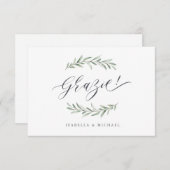 グラジー！書道シンプル素朴な緑 サンキューカード (正面/裏面)