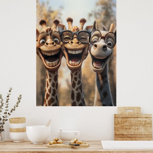 グラスおっちょこちょいのにキリン ポスター (キッチン)