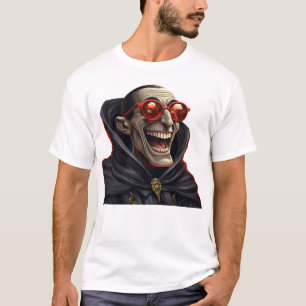 グラスおもしろい付きドラキュラヴァンパイア Tシャツ