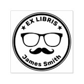 グラスと口ひげ付きEx Libris | Hipster セルフインキングスタンプ (デザイン)