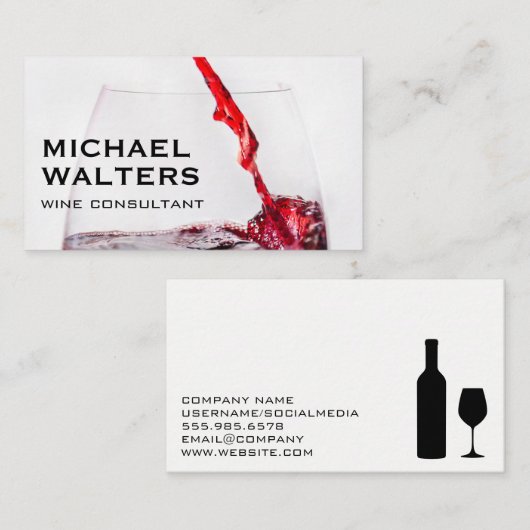グラスにワインを注ぐ | 赤ワイン 名刺 (正面/裏面)