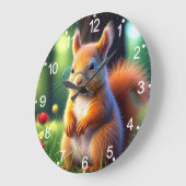 グラスに座っている茶色のリス–435435 ラージ壁時計 (傾斜)
