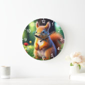 グラスに座っている茶色のリス–435435 ラージ壁時計 (ホーム)