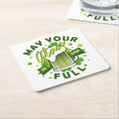 グラスに緑のシャムロックビールを満喫 スクエアペーパーコースター (アングル)