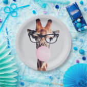 グラスのピンク吹のバブルガムを着たキリン ペーパープレート (パーティー)