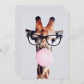 グラスのピンク吹のバブルガムを着たキリン 招待状 (正面/裏面)