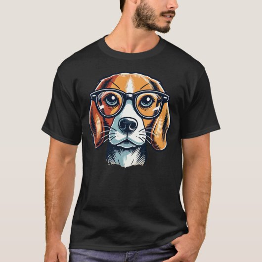 グラスアートポップ・アートのスタイル付きビーグル犬 Tシャツ (正面)