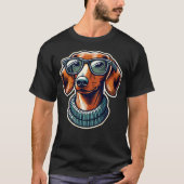 グラスアートポップ・アートのスタイル付き犬 Tシャツ (正面)