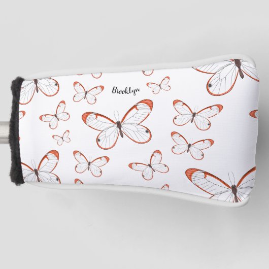 グラスウィング蝶の漫画イラストレーション ゴルフヘッドカバー (正面)