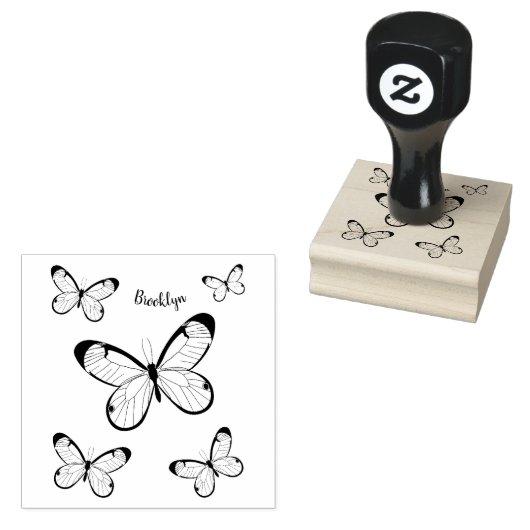 グラスウィング蝶の漫画イラストレーション ラバースタンプ (押印)