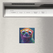 グラスカラフル付きスロースおもしろいイラストレーション マグネット (インサイチュ (食洗機))