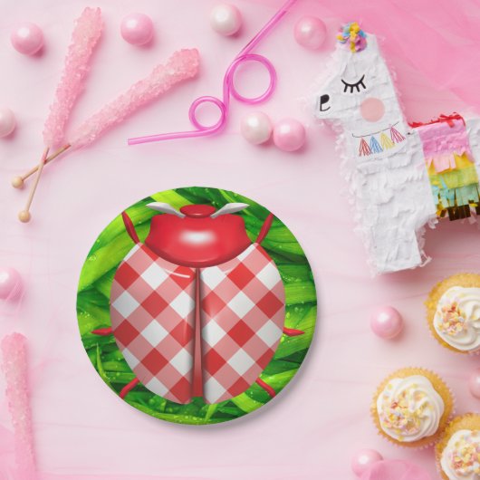 グラスギンガムのレディバグかわいい赤い緑をチェック ペーパープレート (パーティー)