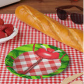 グラスギンガムのレディバグかわいい赤い緑をチェック ペーパープレート