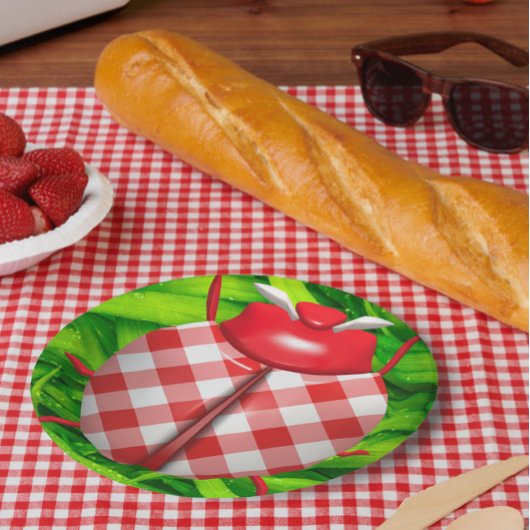 グラスギンガムのレディバグかわいい赤い緑をチェック ペーパープレート