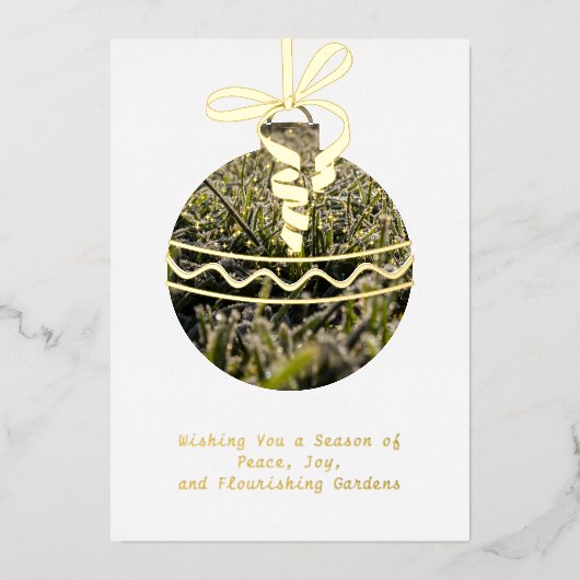 グラスクリスマスツリーオーナメントフォイルホリデーカード 箔招待状 (正面)