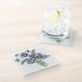 グラスコースター – ラベンダーブルーパンジー ガラスコースター