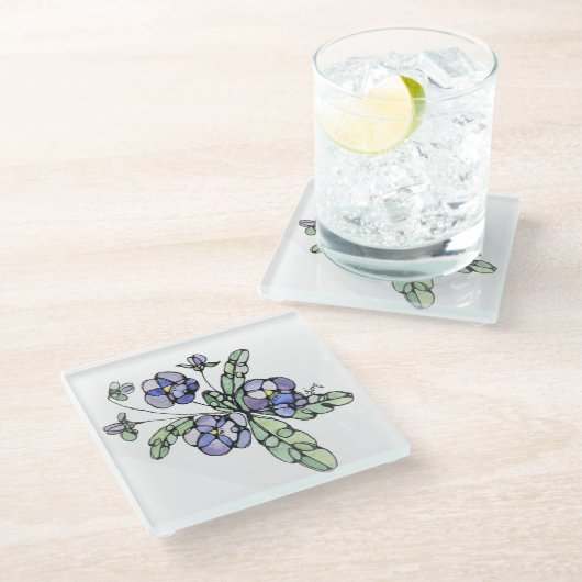 グラスコースター – ラベンダーブルーパンジー ガラスコースター (アングル)