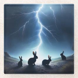 グラスコースター 嵐の中のウサギのシルエット ガラスコースター
