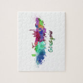 グラスゴーのスカイラインを水色で ジグソーパズル (縦)