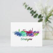 グラスゴーのスカイラインを水色で ポストカード (スタンド正面)