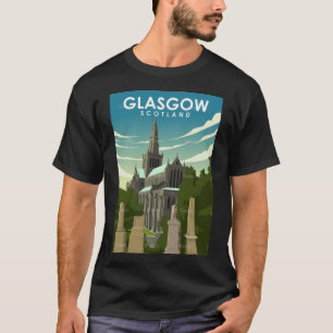 グラスゴースコットランドキャッスルミニマルヴィンテージレトロトラブ Tシャツ