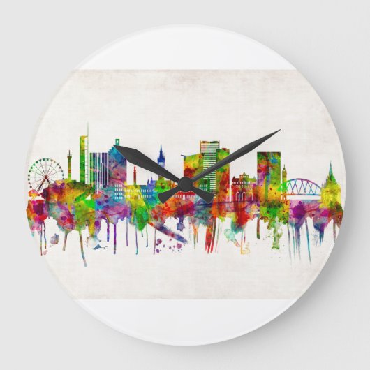 グラスゴースコットランドスカイライン ラージ壁時計 (正面)