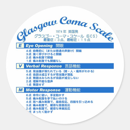 グラスゴー昏睡スケール ラウンドシール (正面)