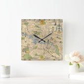 グラスゴー、イギリスの地図 スクエア壁時計 (ホーム)