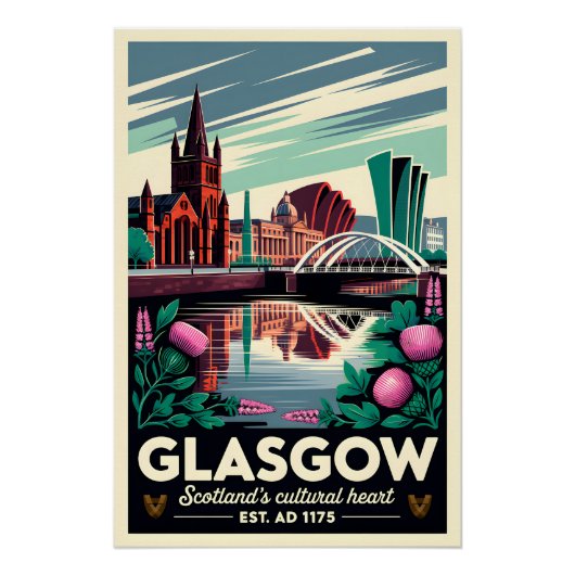 グラスゴー スコットランド レトロ 旅行 ポスター アート (正面)