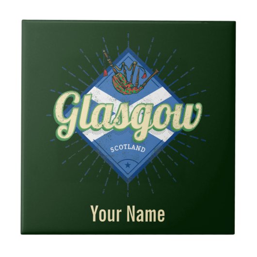 グラスゴーUKシティスコットランドレトロバグパイズヴィンテージ タイル (正面)