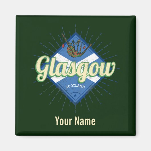 グラスゴーUKシティスコットランドレトロバグパイズヴィンテージ マグネット (正面)