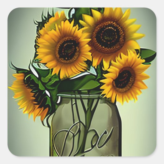 グラスジャールのヒマワリDigital Art スクエアシール (正面)