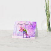 グラススリッパで母の日を祝うピンクのチューリップ カード (正面)