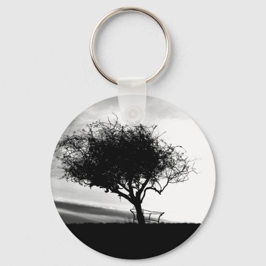 グラストンベリー・ホーソーン。ツリー。白黒。 キーホルダー (正面)