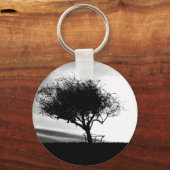 グラストンベリー・ホーソーン。ツリー。白黒。 キーホルダー (正面)